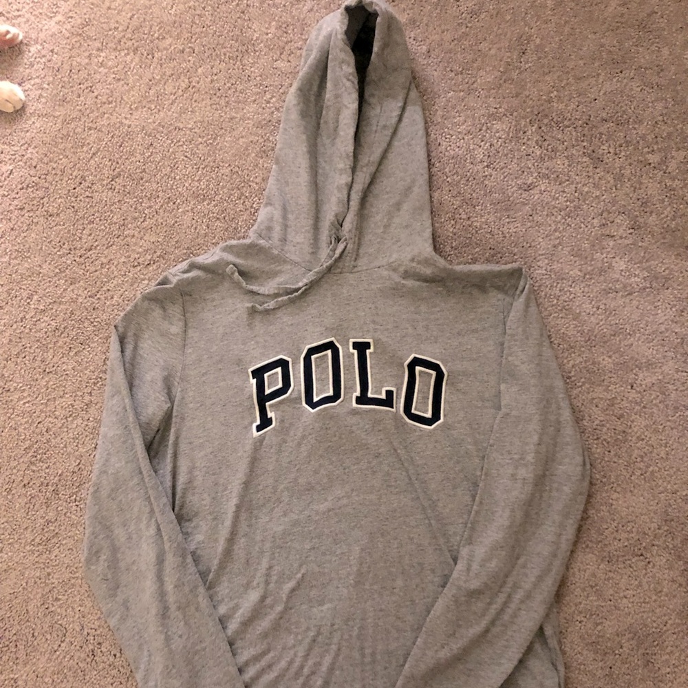 Ralph Lauren Polo Long Sleeve Hoodie T Heather Gray Medium